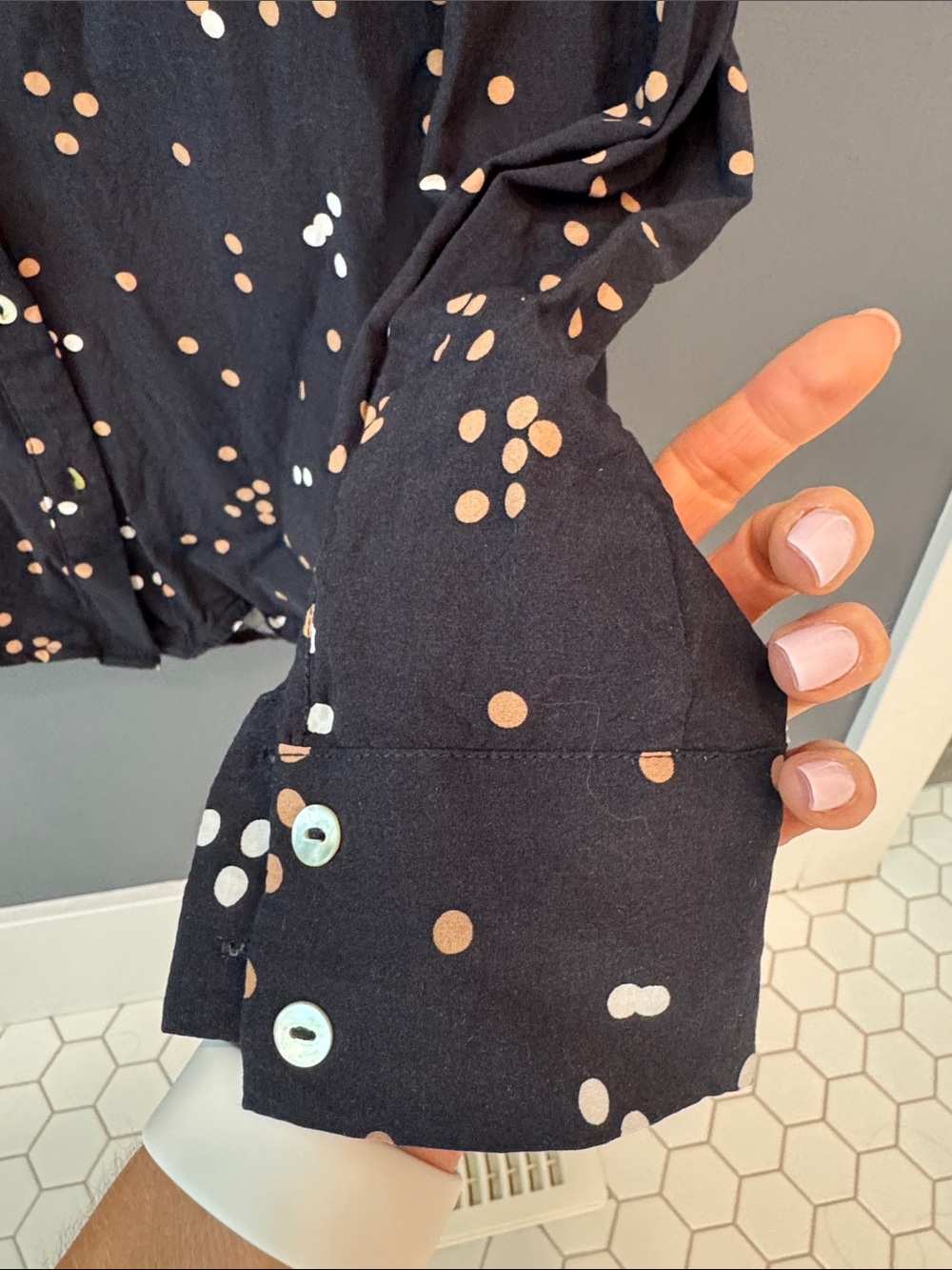Contemporary navy Ruffle Dot Button-Up Blouse - Picture 5 of 6